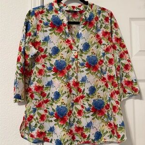 Floral Women's Top - Red, Blue, Green - Small